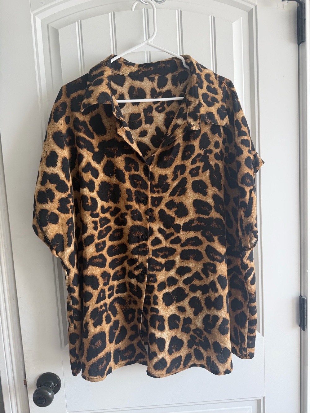 SHEIN Leopard Print Button-Up Blouse - Brown & Black